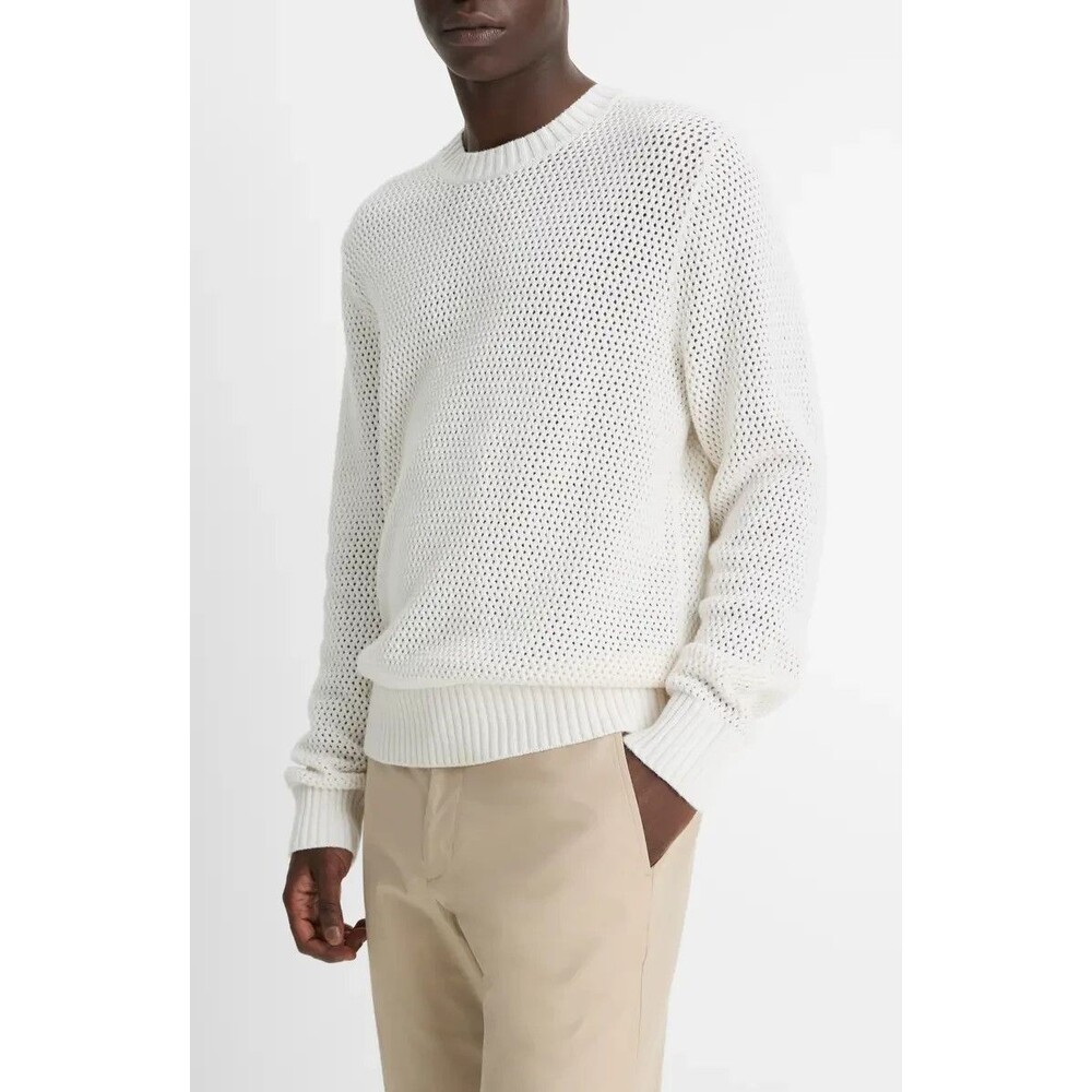VINCE Sweater Mens XL White Pullover Crew Open Loose Knit Cotton Cashmere $368